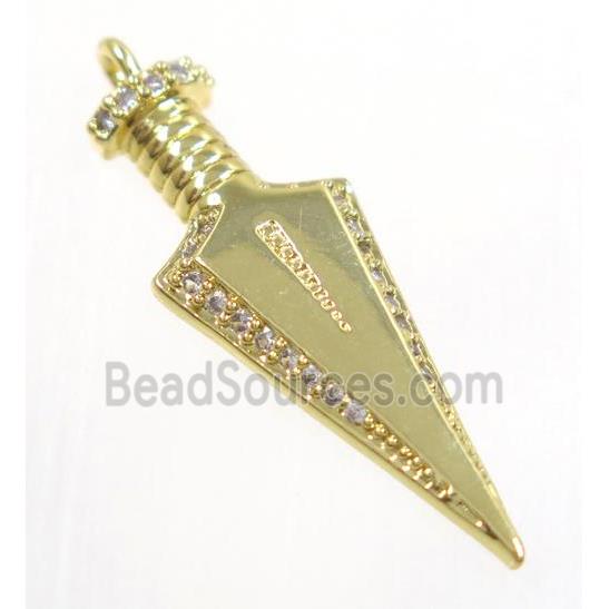 copper Arrowhead pendant paved zircon, gold plated