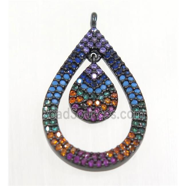 copper Teardrop pendant paved zircon, black plated