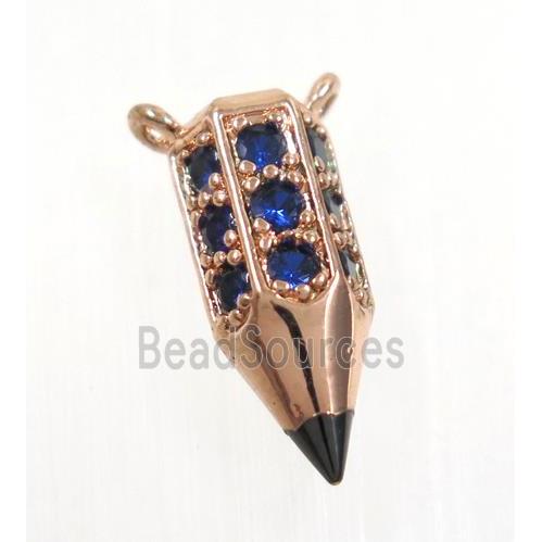 copper Arrowhead pendant paved blue zircon with 2loops, rose gold