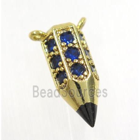 copper Arrowhead pendant paved blue zircon with 2loops, gold plated