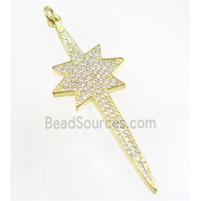 copper NorthStar pendant paved zircon, gold plated