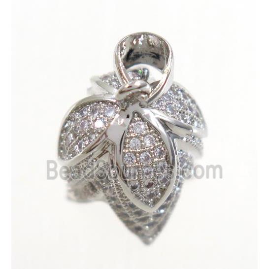 copper budflower pendant paved zircon, platinum plated