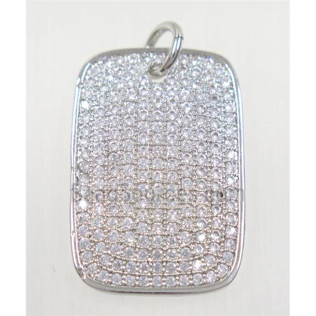 copper rectangle pendant paved zircon, platinum plated