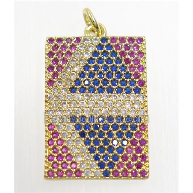 copper rectangle pendant paved zircon, gold plated