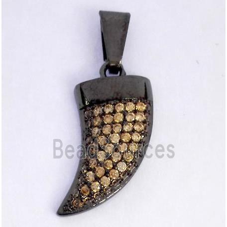 Copper pendant paved zircon, cattle horn, black plated