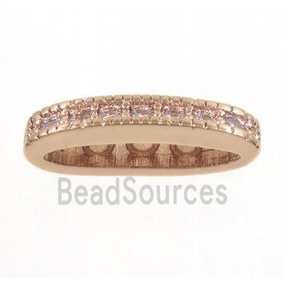 copper oval bead paved zircon with 3holes, rose gold