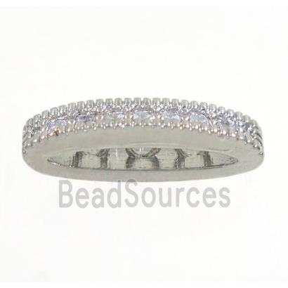 copper oval bead paved zircon with 3holes, platinum plated