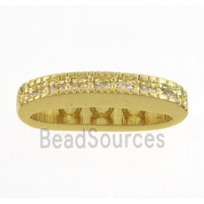 copper oval bead paved zircon with 3holes, gold plated