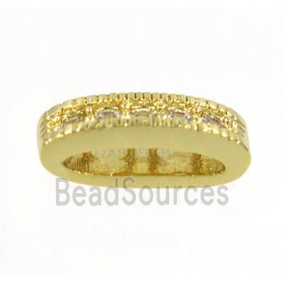 copper oval bead paved zircon with 2holes, gold plated