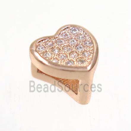 copper Heart bead paved zircon, rose gold