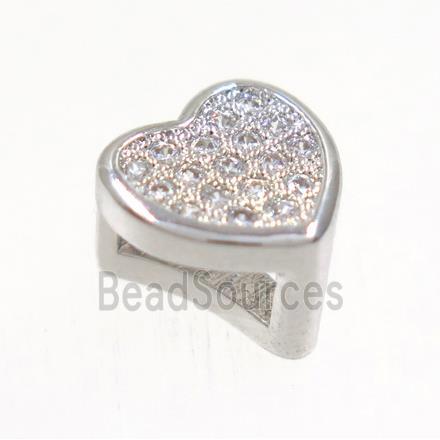 copper Heart bead paved zircon, platinum plated