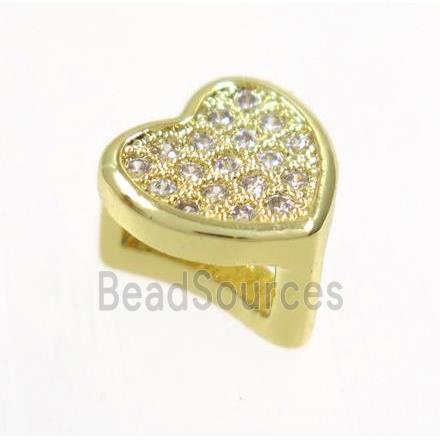 copper Heart bead paved zircon, gold plated