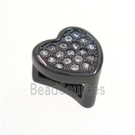 copper Heart bead paved zircon, black plated