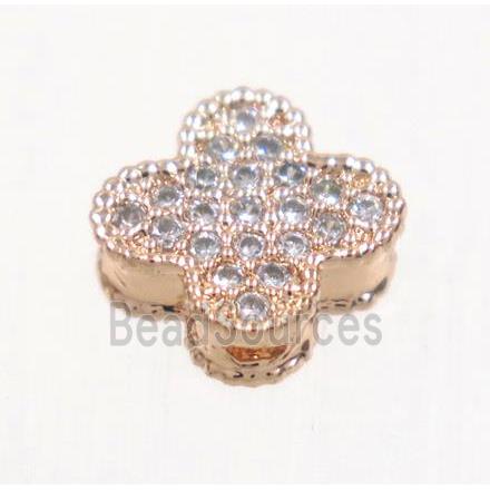 copper four-leaf Clover bead paved zircon, rose gold