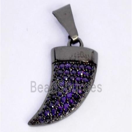 Copper pendant paved zircon, cattle horn, black plated