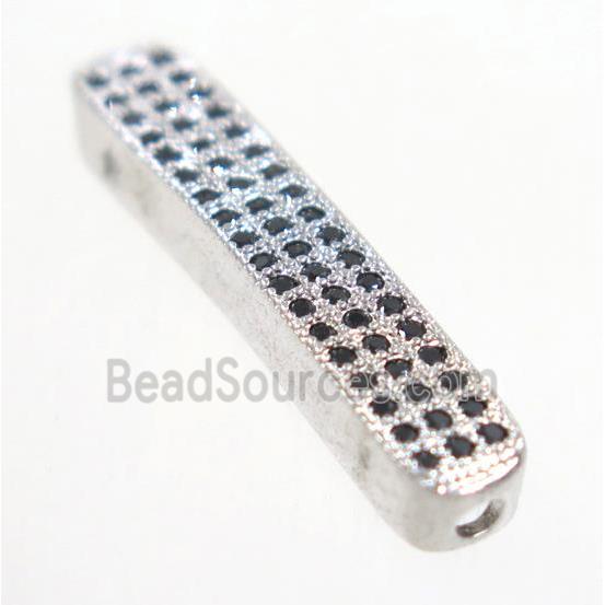 copper curving tube beads paved zircon, platinum plated