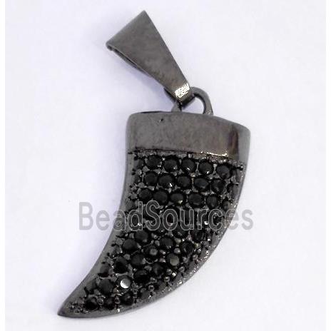 Copper pendant paved zircon, cattle horn, black plated