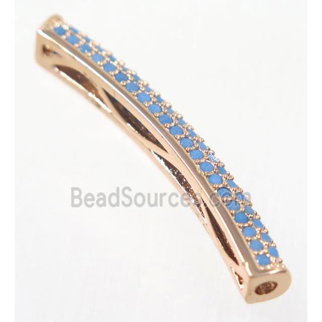 curving copper tube beads paved zircon, rose gold, turq