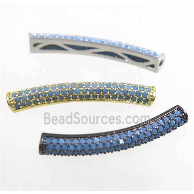 curving copper tube beads paved zircon, mix color, turq