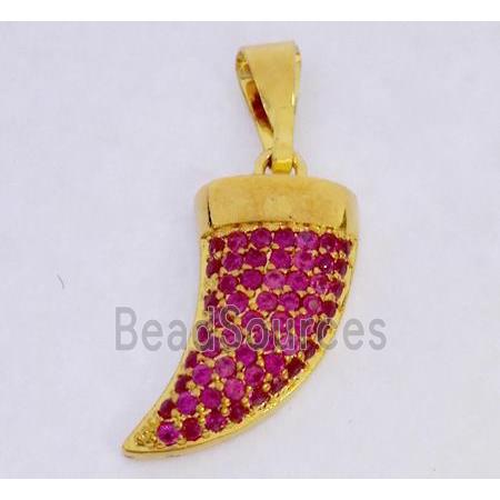 Copper pendant paved zircon, cattle horn, gold plated