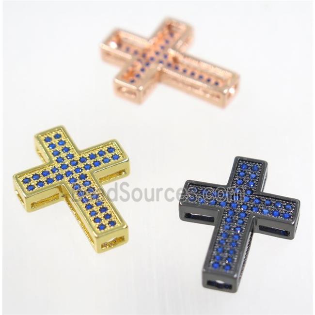 copper Cross beads paved blue zircon, mix color