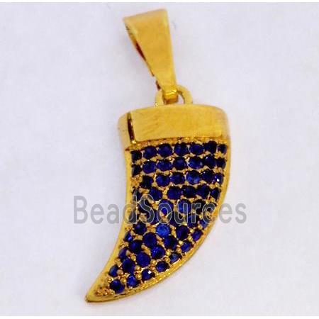 Copper pendant paved zircon, cattle horn, gold plated