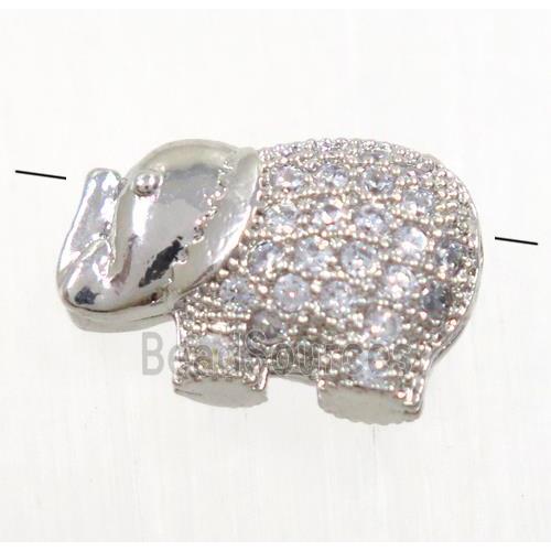 copper elephant beads paved zircon, platinum plated