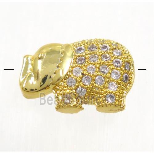 copper elephant beads paved zircon, gold plated