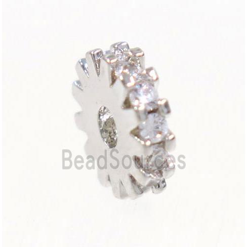 copper rondelle beads paved zircon, platinum plated