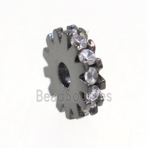 copper rondelle beads paved zircon, black plated