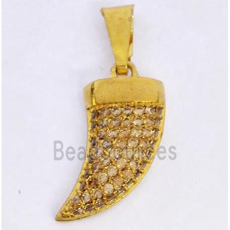 Copper pendant paved zircon, cattle horn, gold plated