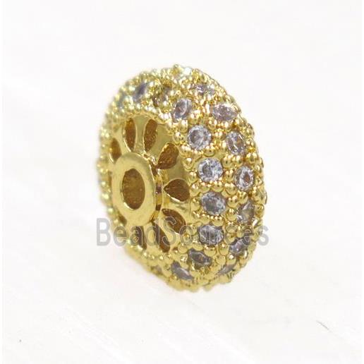 copper rondelle beads paved zircon, gold plated