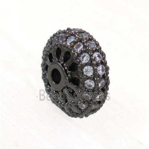 copper rondelle beads paved zircon, black plated