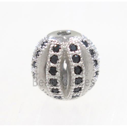 round Watermelon copper beads pave zircon, platinum plated