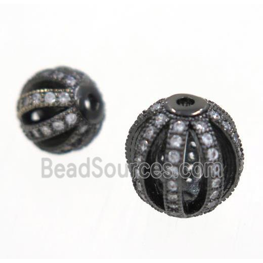 round Watermelon copper beads pave zircon, black plated