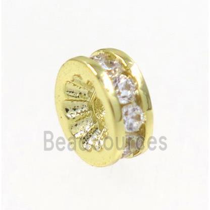 copper rondelle beads paved zircon, gold plated