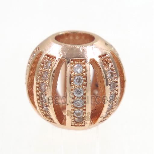 round Watermelon copper beads pave zircon, rose gold