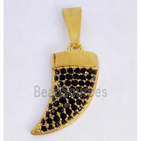 Copper pendant paved zircon, cattle horn, gold plated