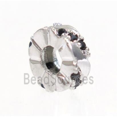 copper rondelle beads paved zircon, platinum plated