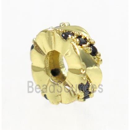 copper rondelle beads paved zircon, gold plated