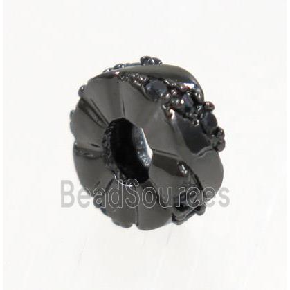 copper rondelle beads paved zircon, black plated