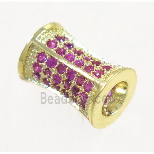 copper bamboo beads paved hotpink zircon, gold plated