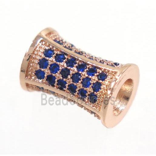 copper bamboo beads paved blue zircon, rose gold