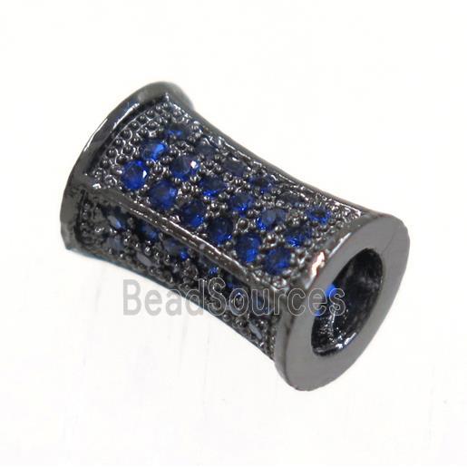 copper bamboo beads paved blue zircon, black plated