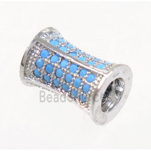 copper bamboo beads paved zircon, platinum plated, turq