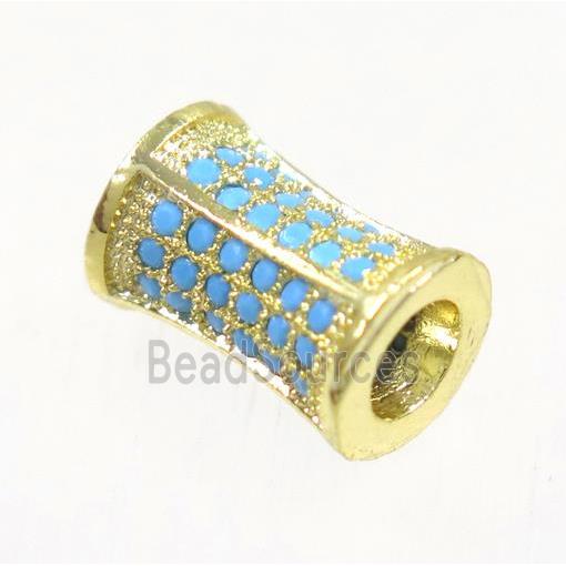 copper bamboo beads paved zircon, gold plated, turq