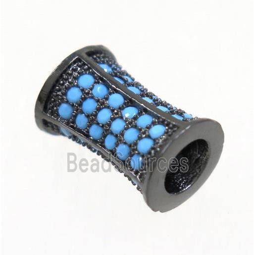 copper bamboo beads paved zircon, black plated, turq