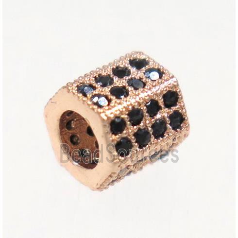 copper tube beads paved zircon, rose gold