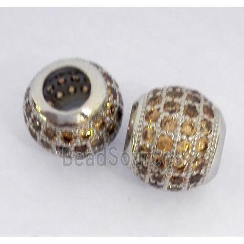 Copper bead paved zircon, round, platinum plated