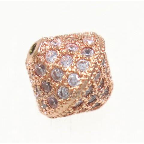 copper bicone beads paved zircon, rose gold